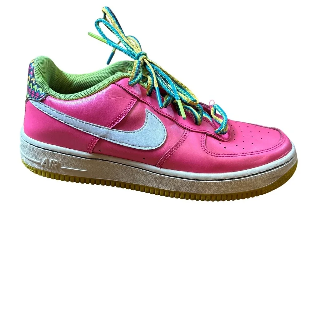 Nike Air Force 1 Low Kids Pink‎ Good Neon Green Yellow CW5761-600 SIZE 5Y - Picture 7 of 7
